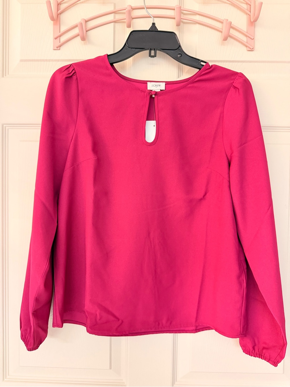 J. Crew Fuchsia Keyhole Long-Sleeve Blouse